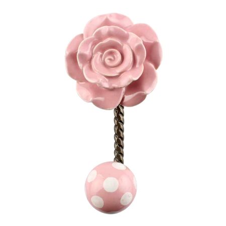 Pink Flower Ceramic Wall Hook in Antique Fitting